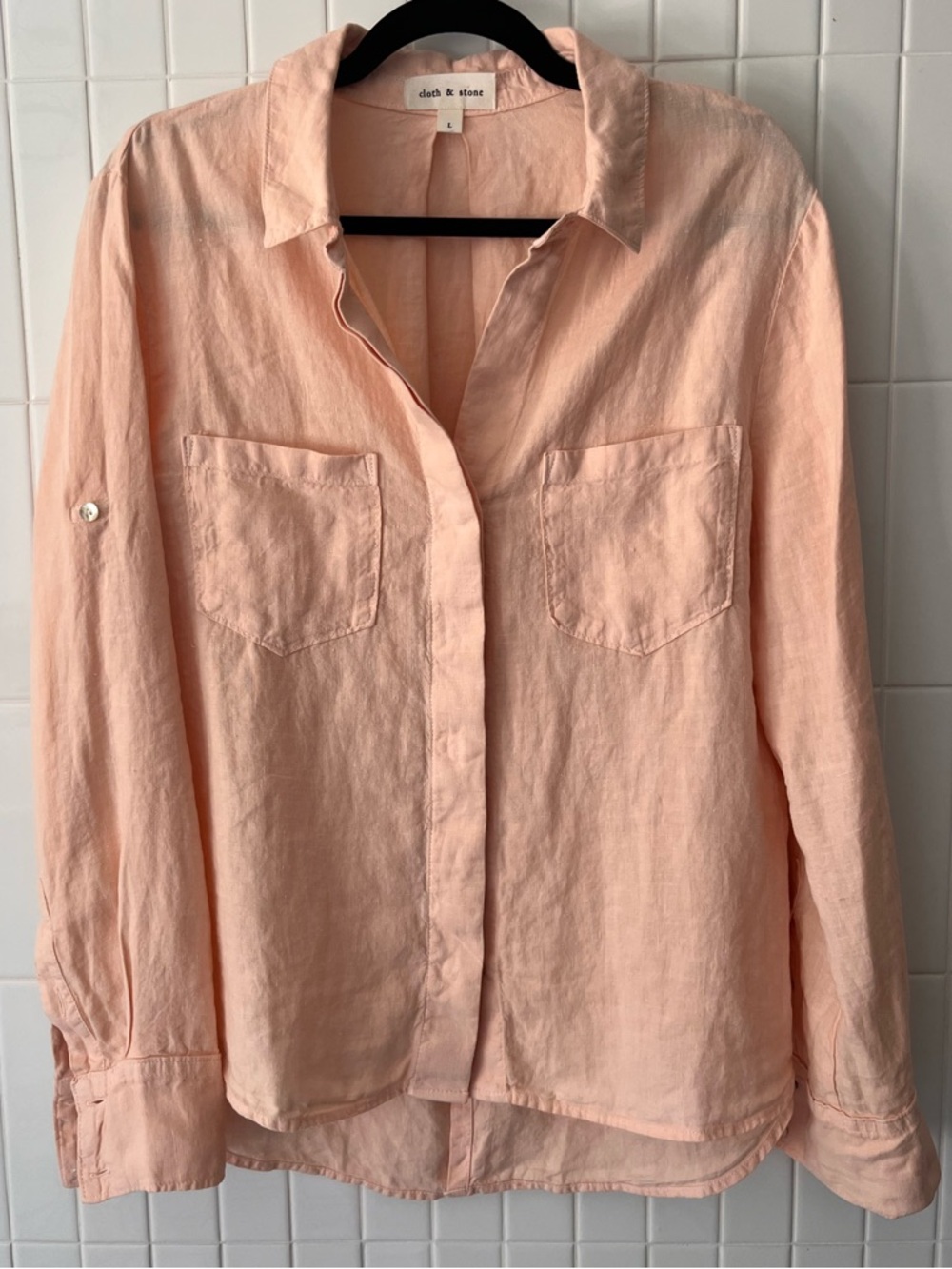 Cloth & Stone Linen Button-Down Shirt L Peach Anthropologie